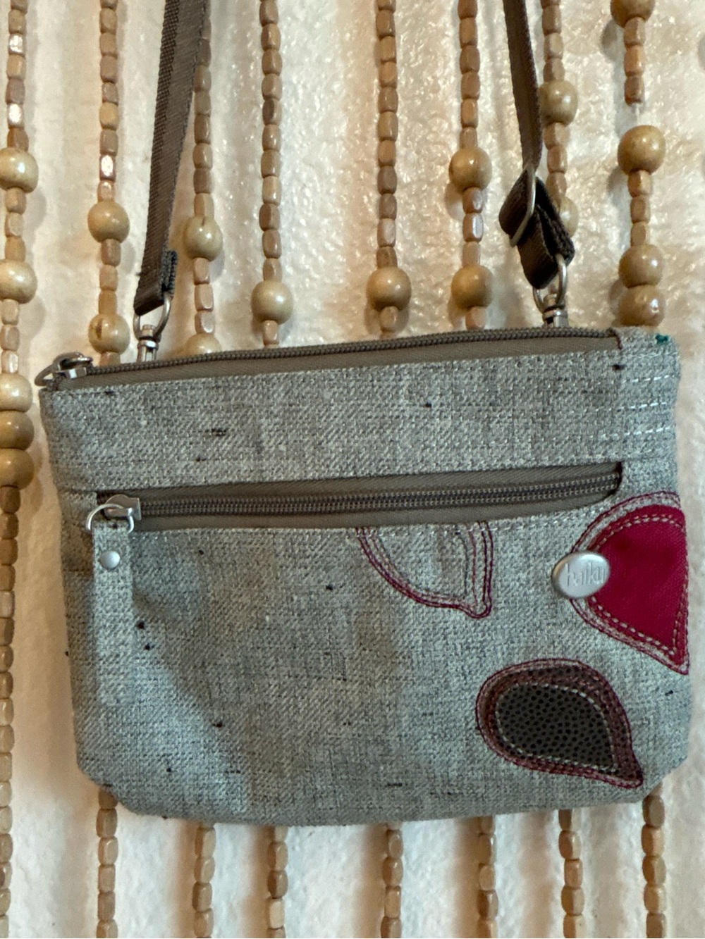 Haiku Vintage Cross Body Mini Gray Red Patchwork Zip Up Pouch Purse